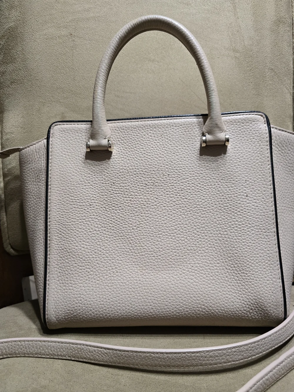 Kate Spade Cream Pebbled Leather Satchel with Black Trim